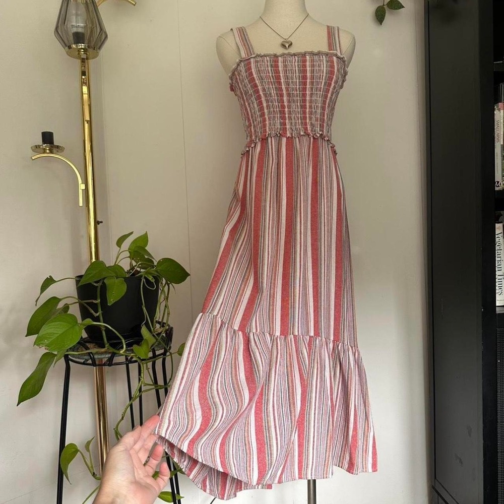 Knox Rose Red White Striped Smocked Maxi Dress Tiered Ruffle Boho Medium